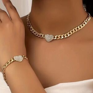 14K Gold Plated Heart Zirconia Bracelet, & Necklace Set Beautiful Gift